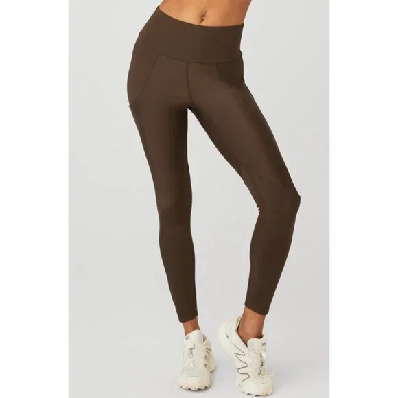 Alo Ribbed Airlift High-Waist 7/8 Enchanted Leggings Espresso Hi-Rise Waisted M